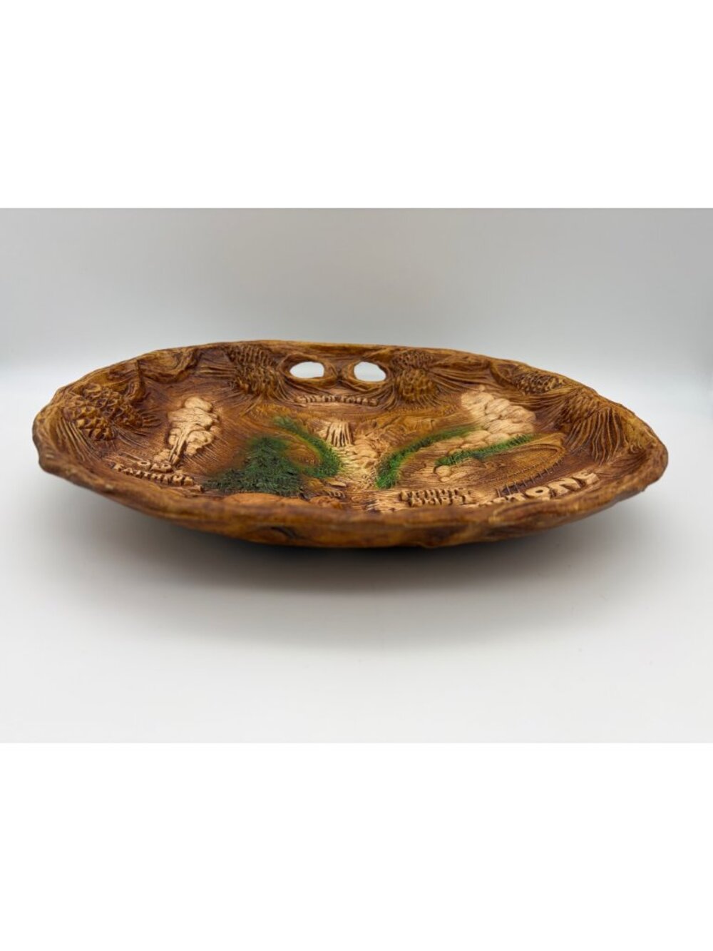 Vintage TACO Yellowstone Park Faux Wood Resin Wall Bowl Tray Old Faithful 11.5in - Picture 7 of 7